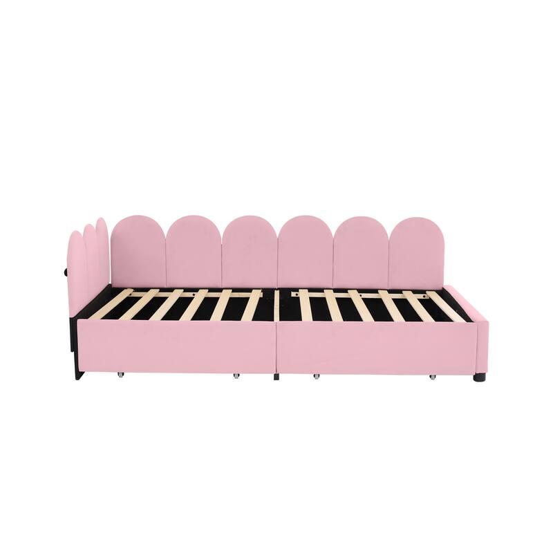 Twin Size Upholstered Daybed with 2 Storage Drawers, Velvet Sofabed with Soft Fabric Headboard, No Box Spring Needed