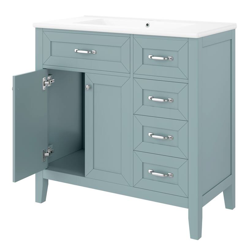 36-Inch White Bathroom Vanity Set – Solid Frame & MDF Construction with Sink Combo‌