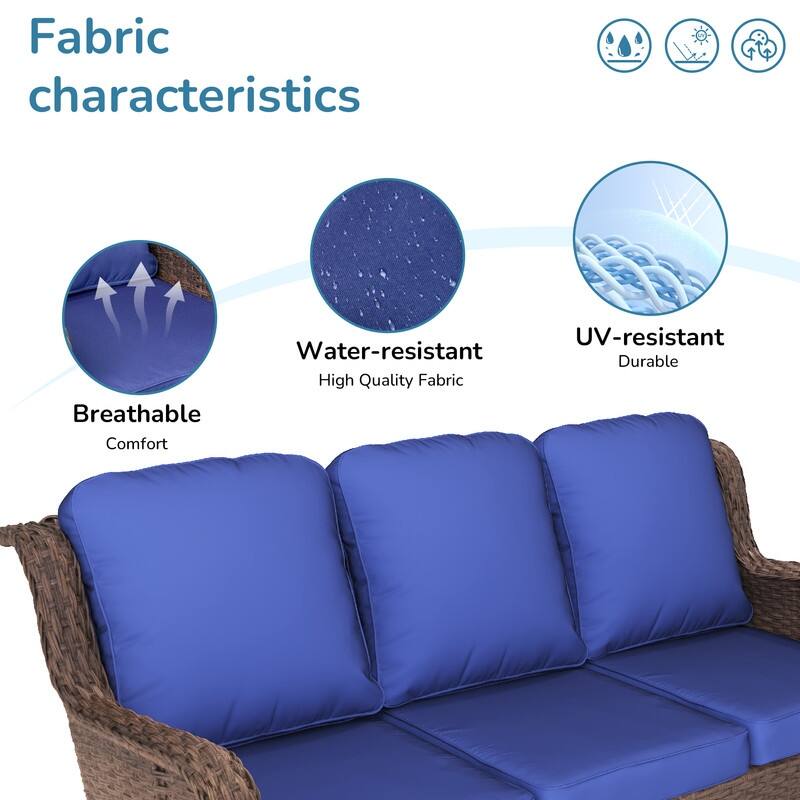 5-piece Patio Furniture High Back Conversation Set with Navy Blue Cushions