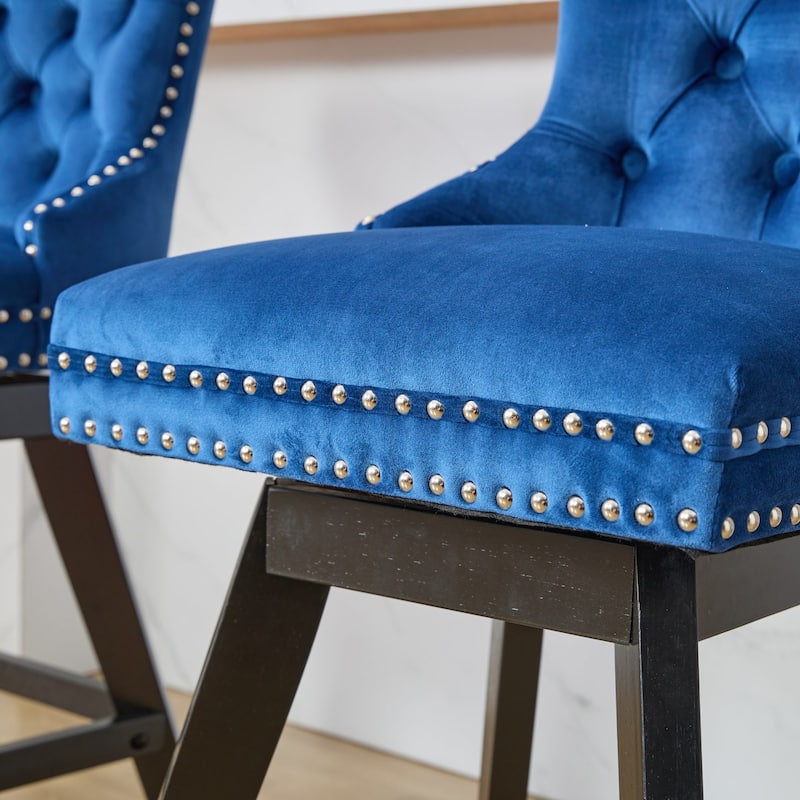 Velvet Barstools Set Curved Button Tufted Accent Chairs Set of 2 with Swivel Seat, Thick Cushion and Solid Rubber Wood Legs