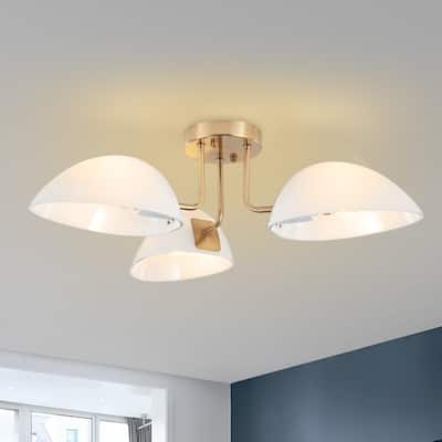 3 - Light Modern Semi Flush Mount Ceiling Light with Milk White Glass - N/A