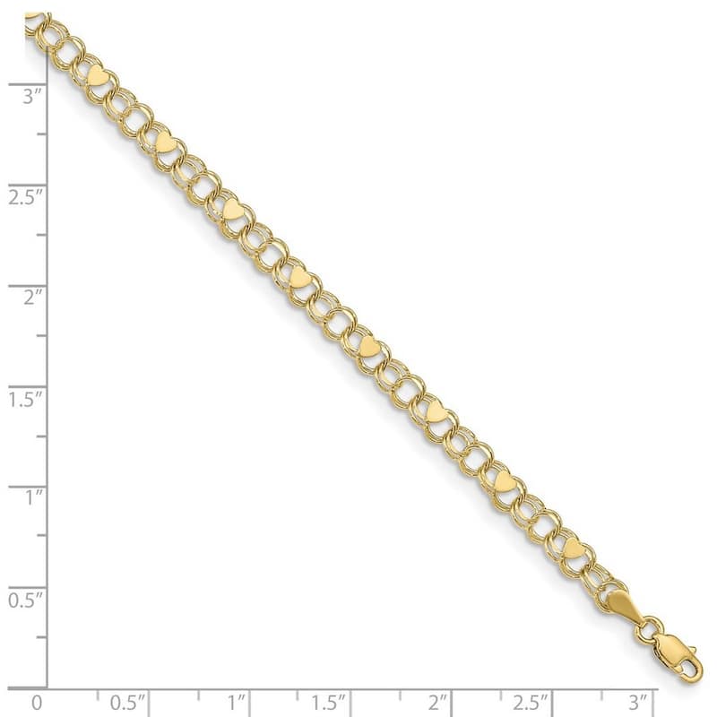 Curata 10k Yellow Gold 4mm Double Link Heart Charm Bracelet Options: 7" 8"