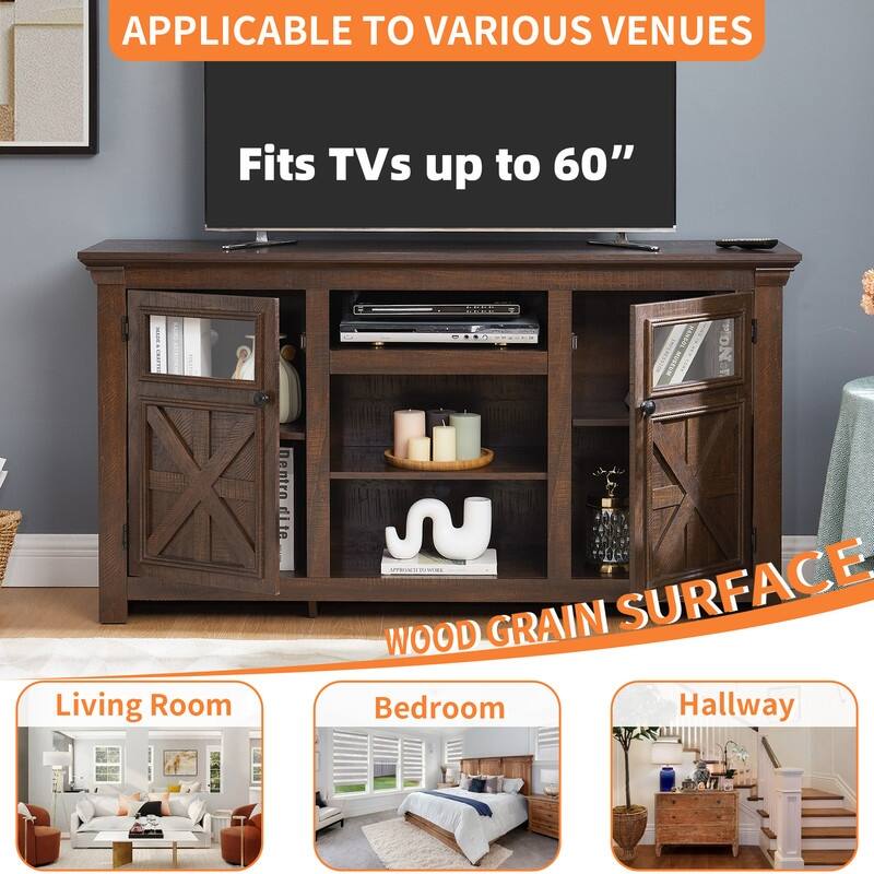 58-60" Fireplace TV Stand for 55-65" TVs w/ 18-23" Insert Farmhouse/Modern/Rustic Barn/Glass Doors Espresso/Grey/Brown/White Oak