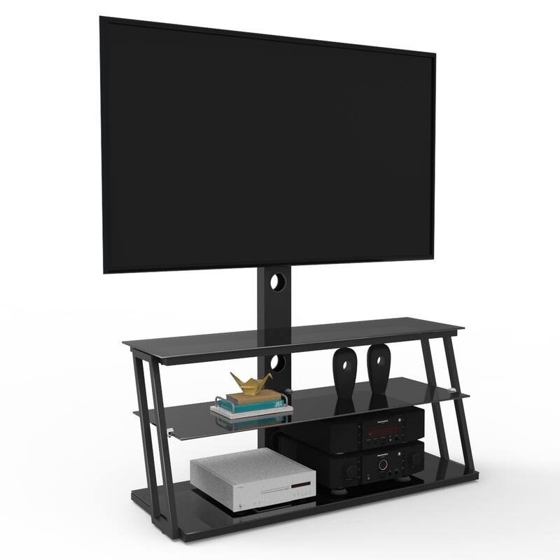 Black Tempered Glass TV Stand with Three Layers, Height and Angle