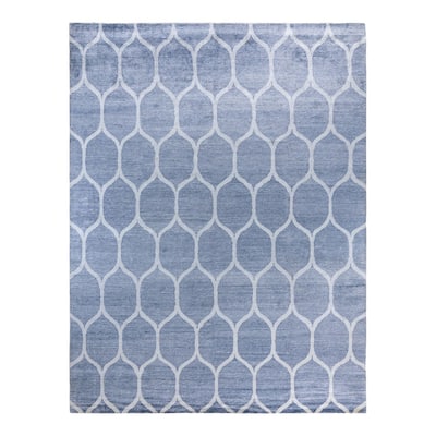 Modern One-of-a-Kind Hand-Knotted Area Rug, Gray - 9' 3" x 12' 1"