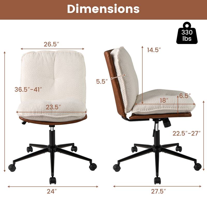 Modern Adjustable Height Armless Office Chair with Rocking Backrest and Swivel Seat for Home - 27.5" x 24" x 36.5"-41"