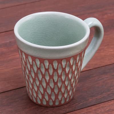 Novica Handmade Ginger Green Honeycomb Celadon Ceramic Mug
