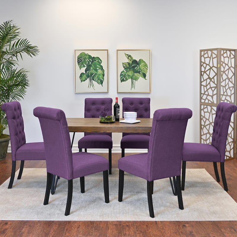 Roundhill Furniture Ashford 7-Piece Dining Set, Hairpin Dining Table with 6 Chairs - Purple