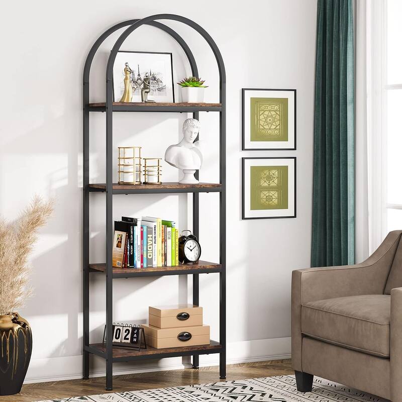 4-Tier Arched Bookshelf 70.8", Storage Shelves, Metal Frame
