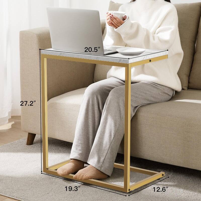 C Shaped End Table 27 inches High, Side Table for Couch Slide Under, C Table Sofa Side End Table for Living Room