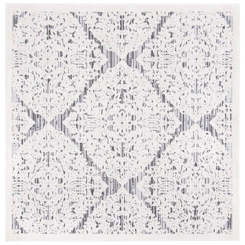 SAFAVIEH Cabana Yashoda Indoor/ Outdoor Waterproof Patio Rug - 6'7" Square - Ivory/Grey