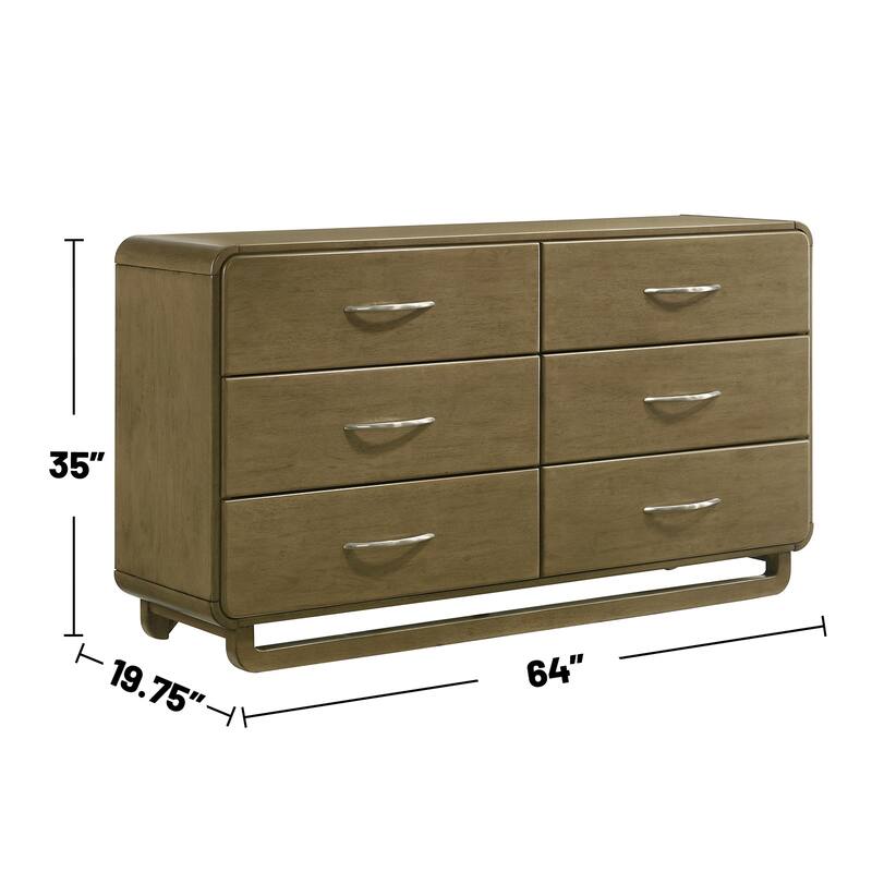 6 Drawers Wooden Dresser with Matte Nickel Hardware in Nutmeg