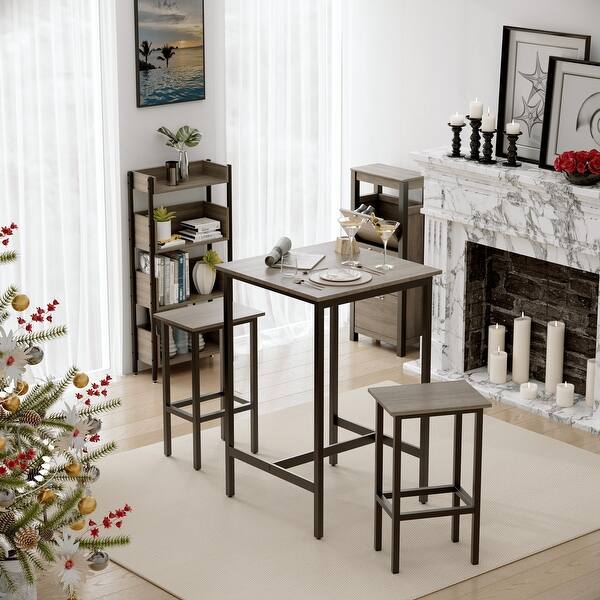 3-Piece Dining Table Set with 2 Wooden Bar Stool for Breakfast Nook ...