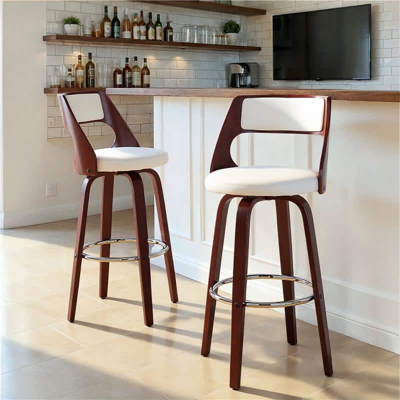 Carson Carrington Alingsas 30" Fixed-Height Bar Stool with Bent Wood Legs & Round Footrest (Set of 2)