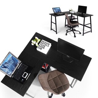 Carbon Loft Angband L-shaped Corner Computer Desk with Shelf (Black)