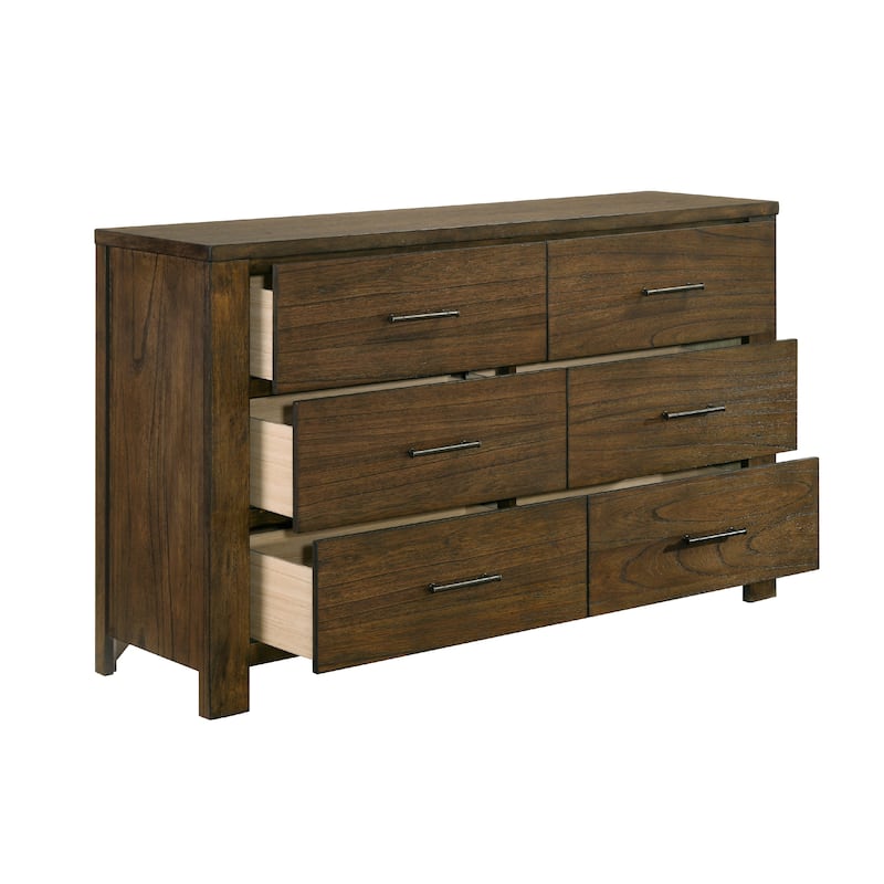 Suli 59 Inch Wide Dresser, 6 Drawers Metal Handles, Brown Mindy Veneer
