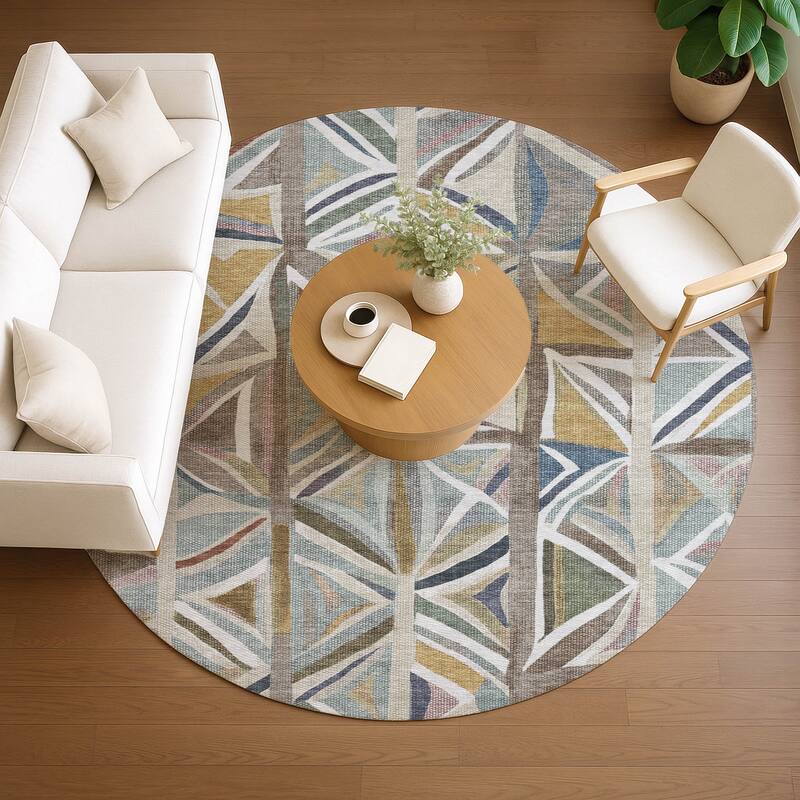 Machine Washable Indoor/ Outdoor Modern Mosaic Chantille Rug