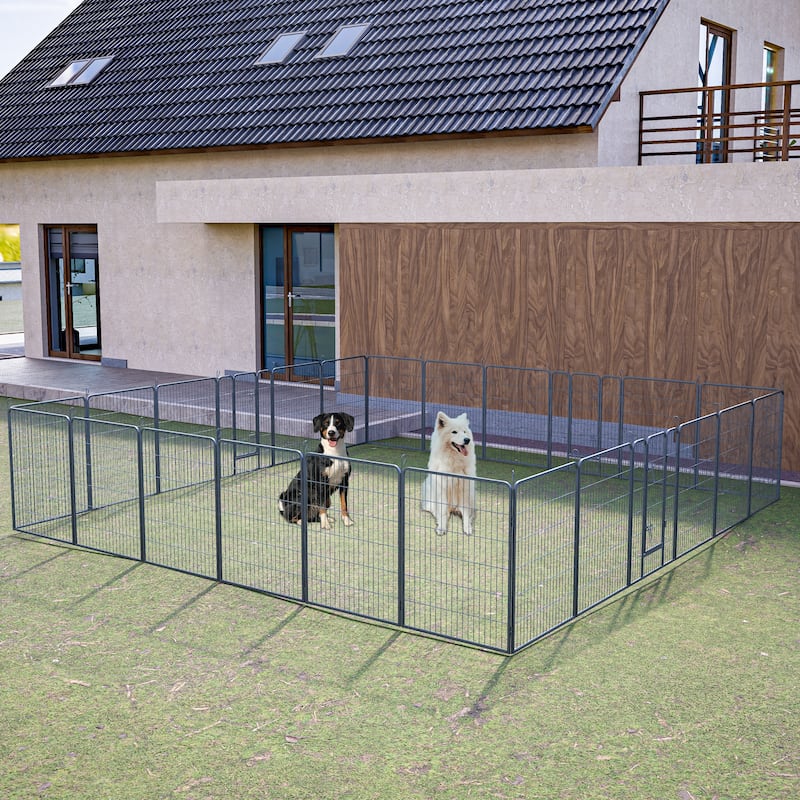 Foldable Dog Playpen - 24-Panel Pet Fence with Lockable Door for All Dog Sizes, Ideal for Outdoor, RV & Camping