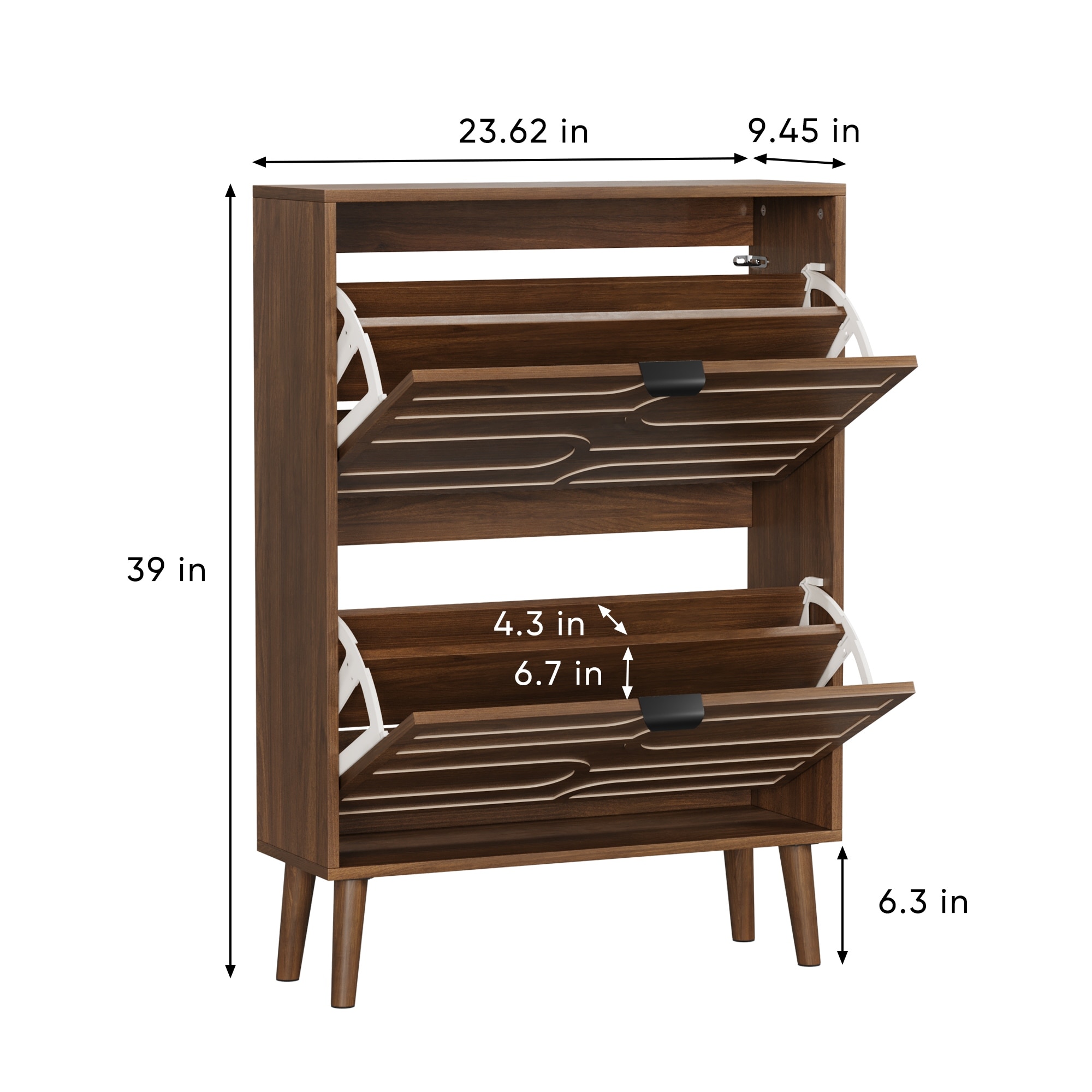 Fence Shoe Cabinet with 2 Flip Drawers, Freestanding Wood Shoe Rack Cabinet, Slim Entryway Shoe Storage Organizer