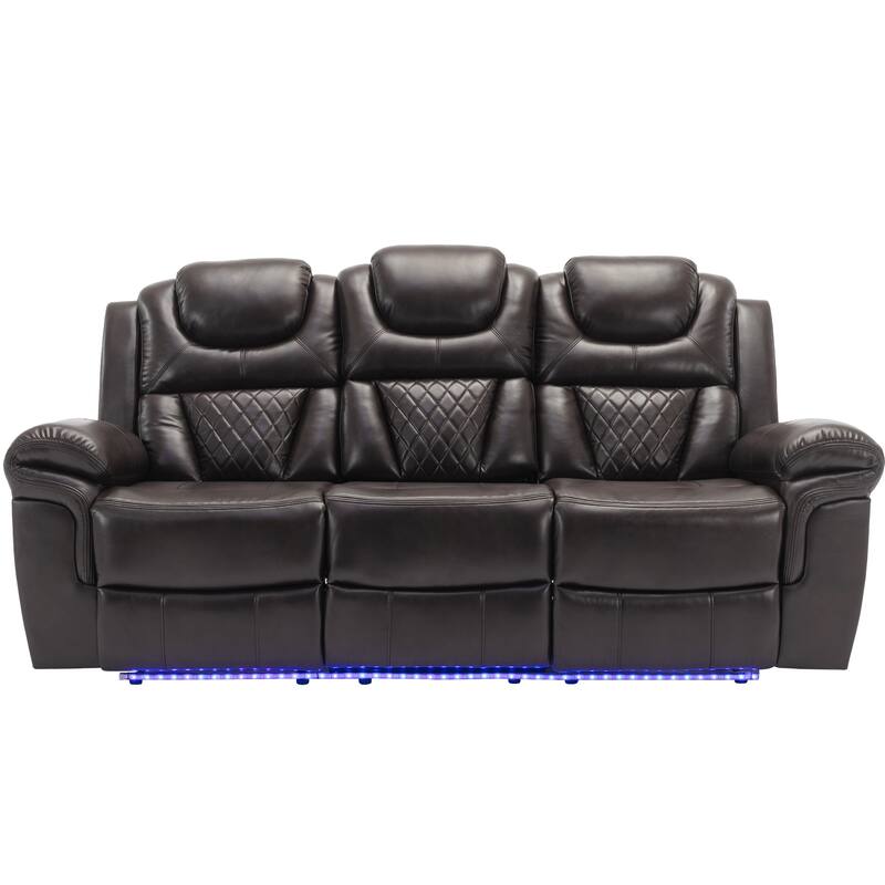 Home Theater Seating Manual Recliner Chair with Center Console and LED Light Strip for Living Room, Black