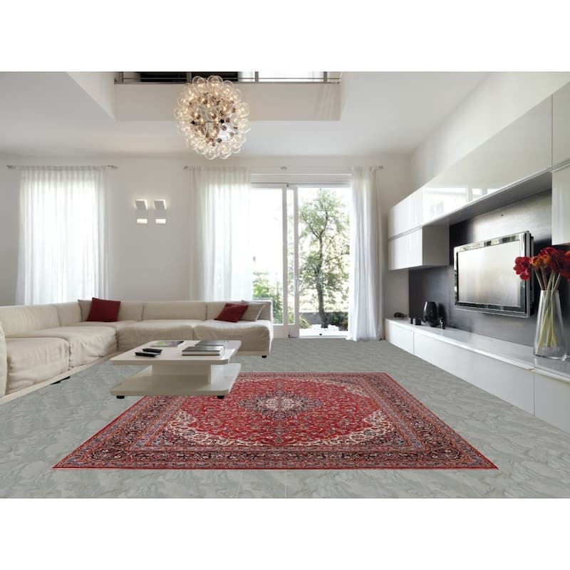 Floral Kashan Turkish Area Rug Machine Made Living Room Red Carpet - 9'8" x 12'9"