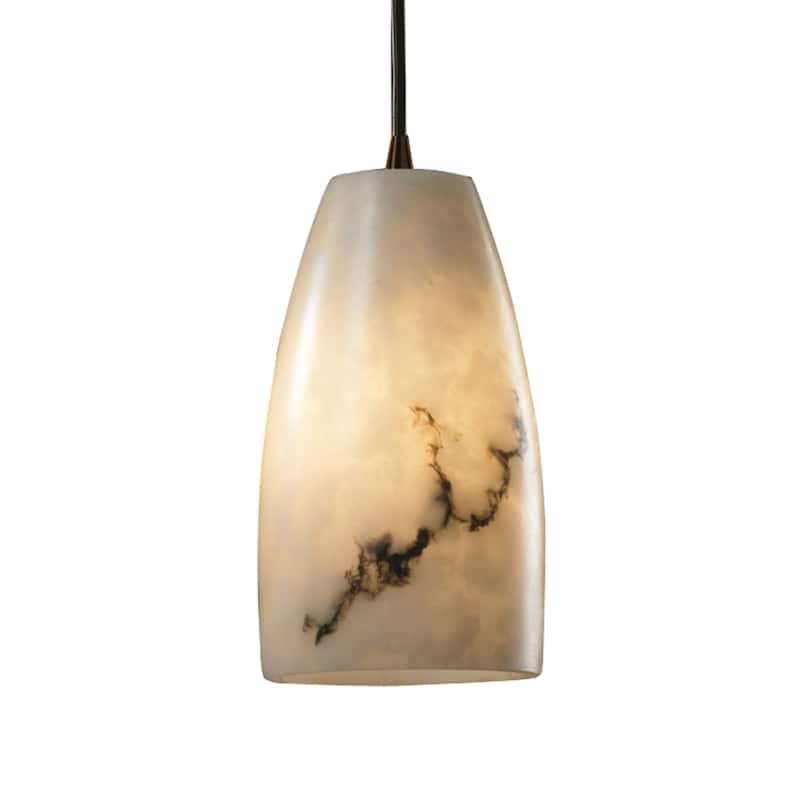 LumenAria 1-light Dark Bronze Small Pendant, Faux Alabaster Tall Tapered Cylinder Shade