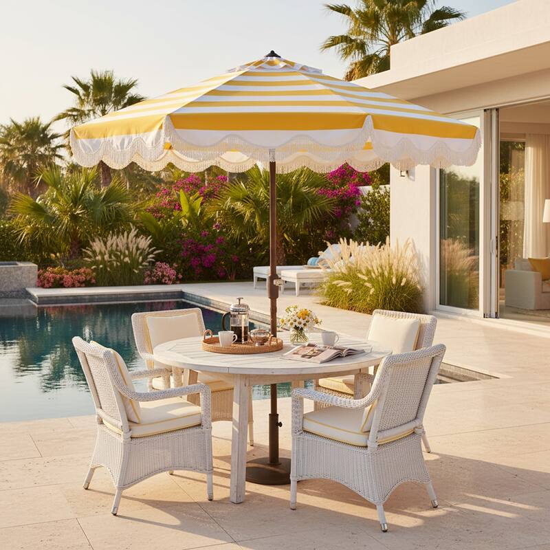 SAFAVIEH Outdoor Living Lucerna 9ft Crank Umbrella - Yellow Stripe