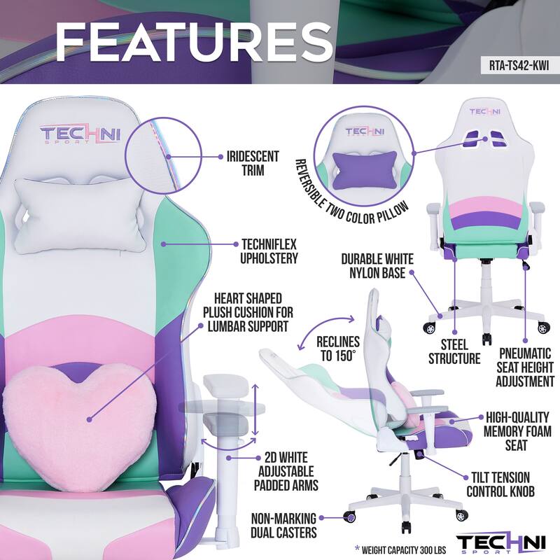 Ergonomic Office-PC Gaming Chair with 150° Recline, Memory Foam, Adjustable Armrests, and Lumbar Cushion