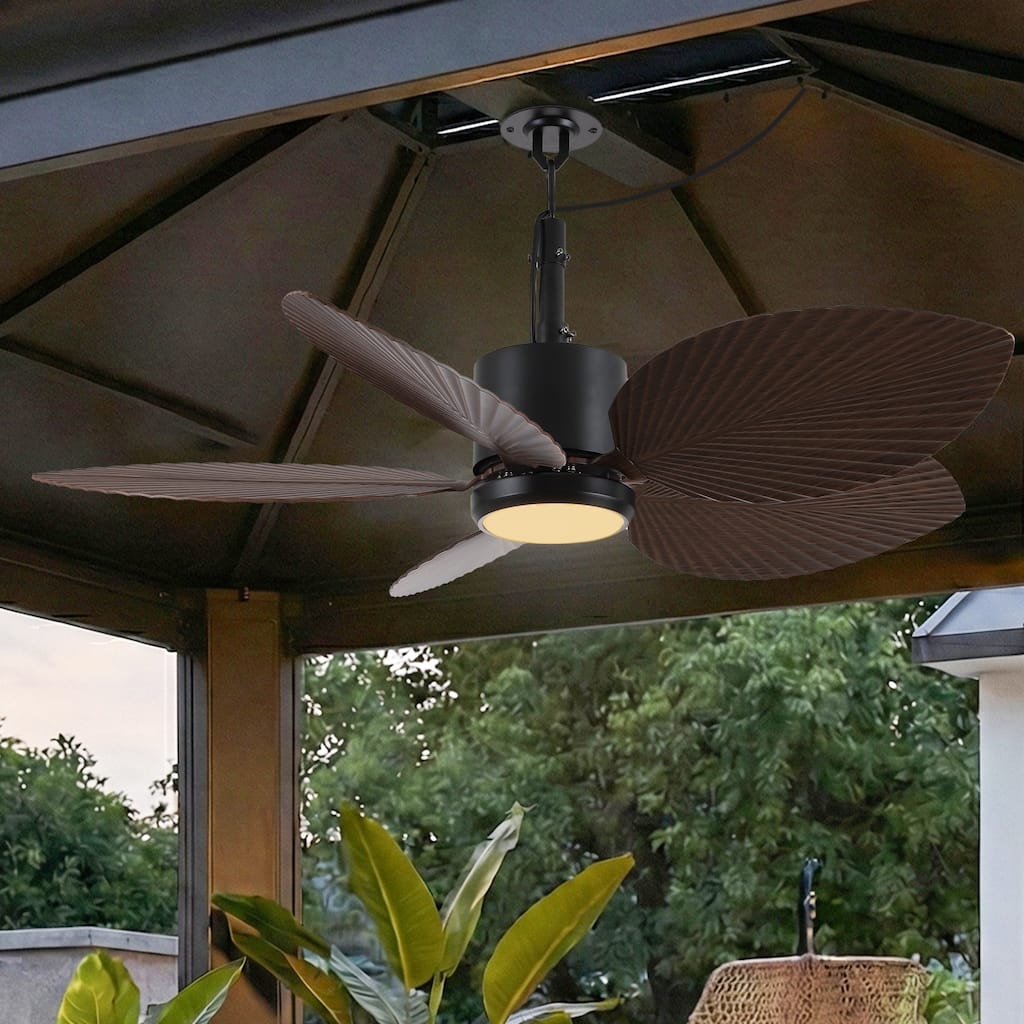 42" Tropical ABS Palm Leaf 5-Blades Outdoor Gazebo Ceiling Fan with Remote and Light - 42"Wx13.7"H