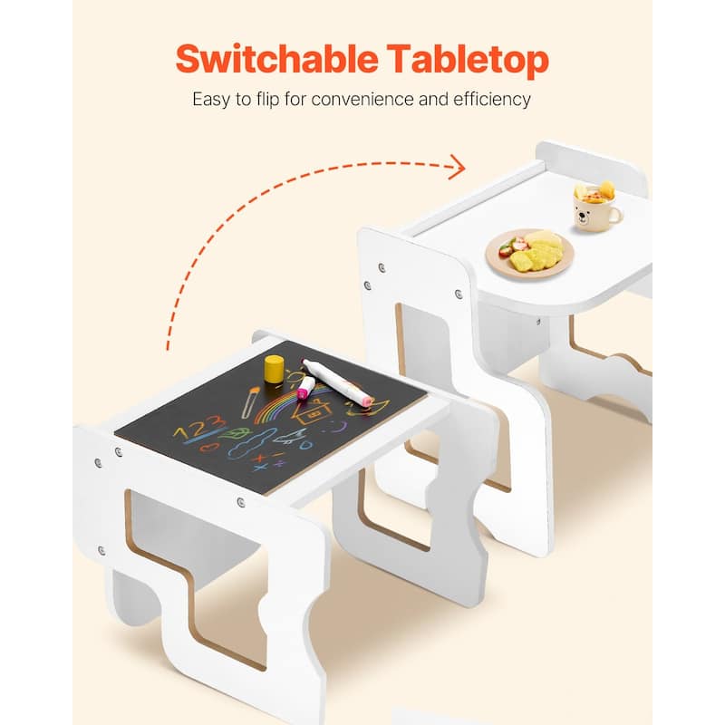 White MDF Adjustable Montessori Table Set with Chalkboard & Pattern - 15" x 12.4" x 15.7"