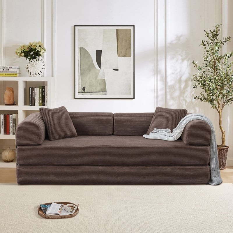 Twilight 2 - Piece Convertible Sleeper Sofa Bed, Corduroy Folding Mattress Couch with Fixed-Shape Framefor Cozy Living Spaces