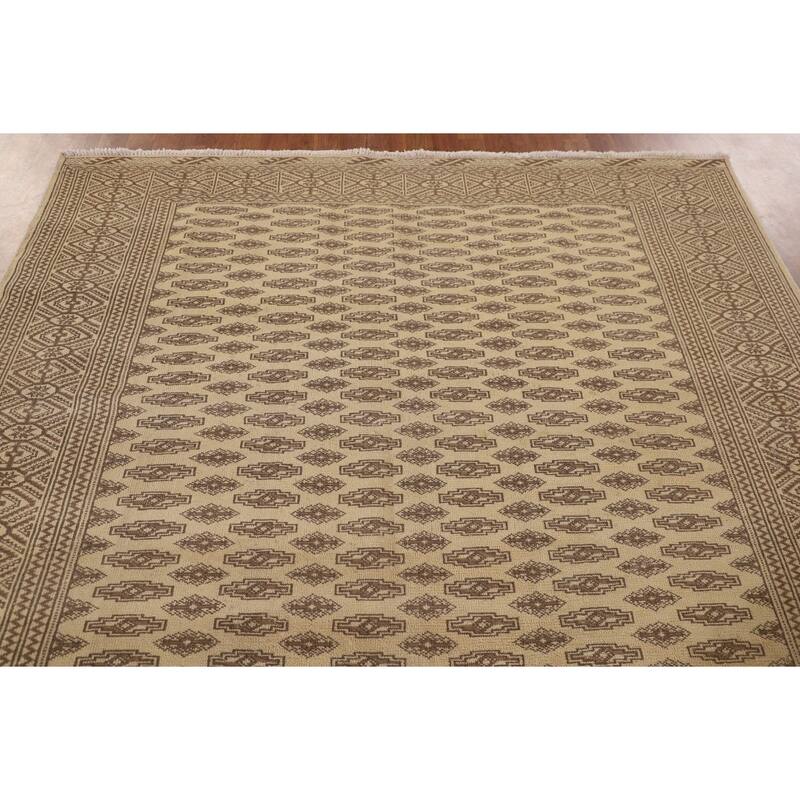 Geometric Turkoman Persian Vintage Area Rug Hand-Knotted Wool Carpet - 6'7"x 9'8"