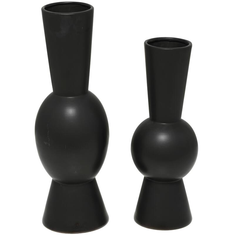 Black Ceramic Fluted Round Abstract Decorative Vase (Set of 2) - 24", 20"H
