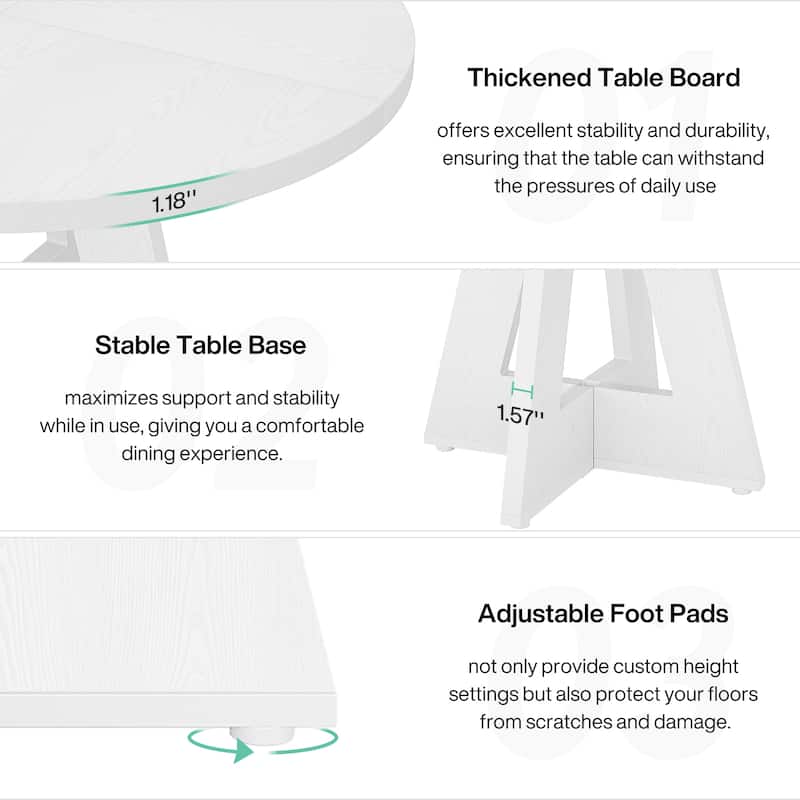 Round Dining Table for 4, 47 Inch Farmhouse Kitchen Table Small Dinner Table