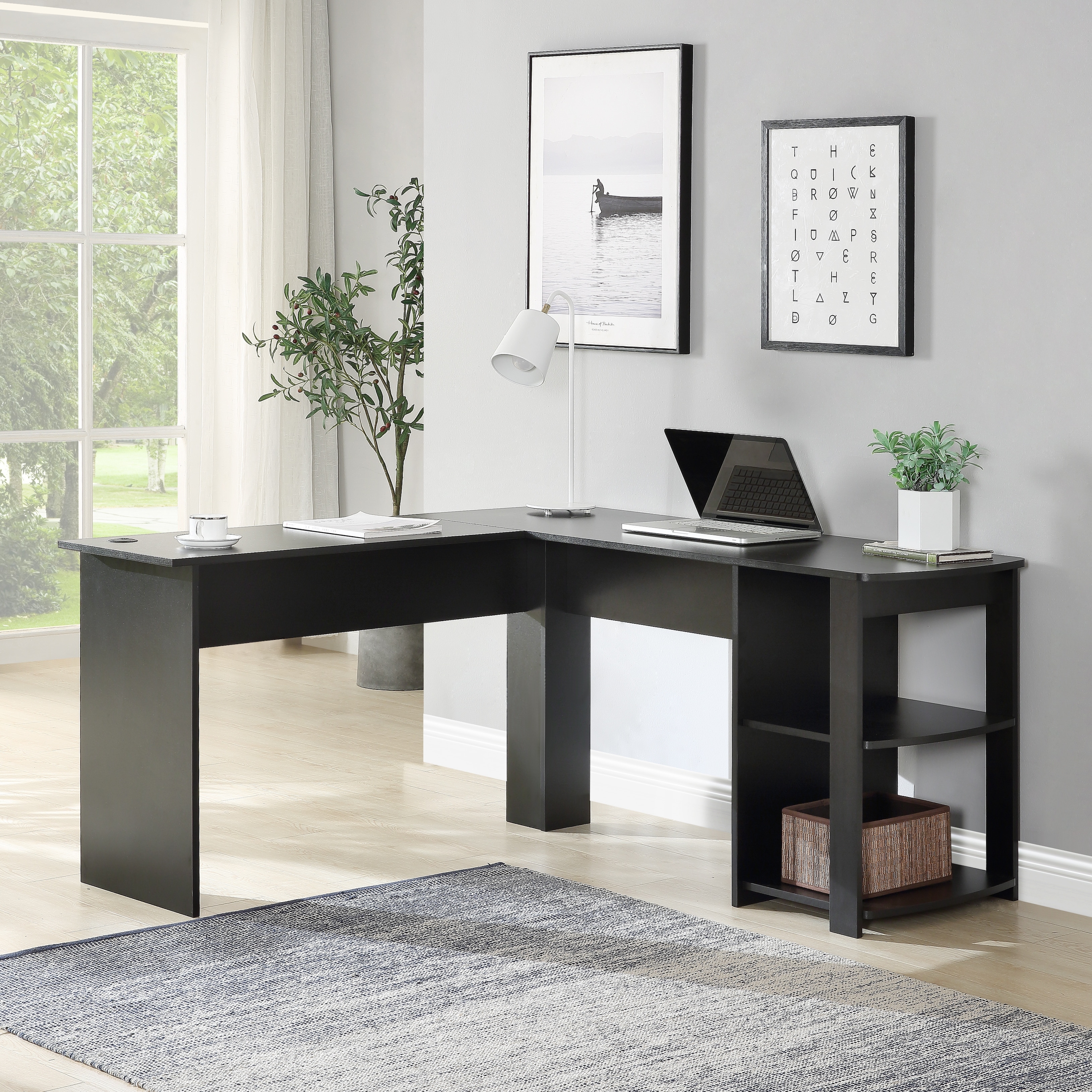 L Shaped Home Office Corner Computer Desk 2 Open Storage Bookshelves Overstock