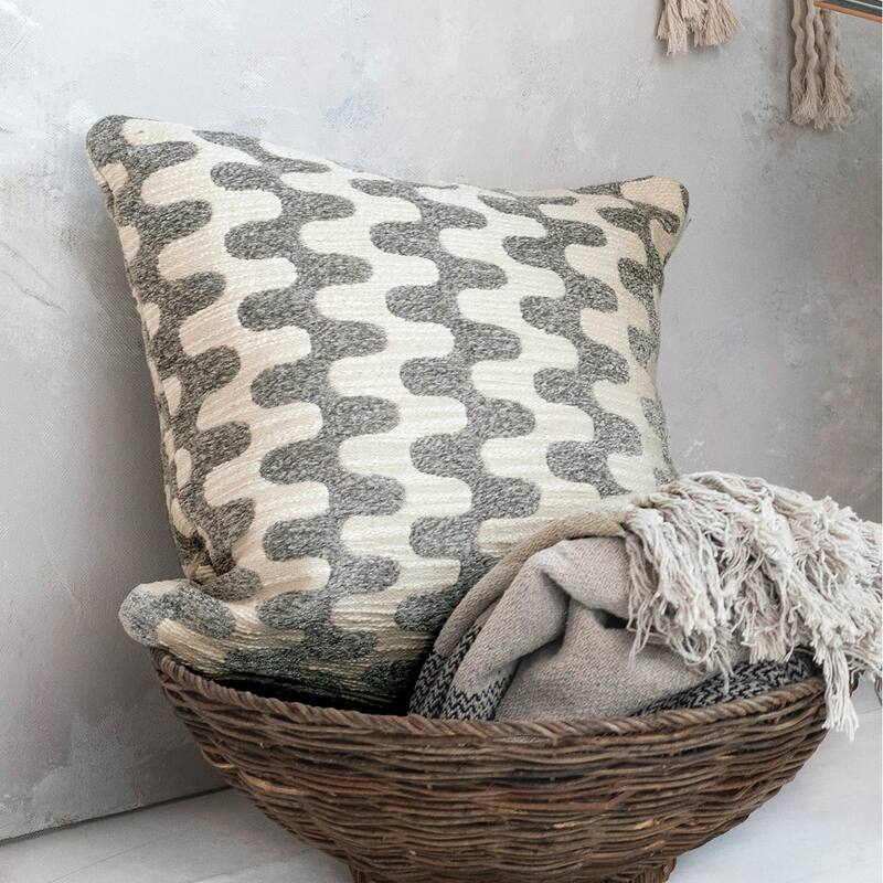 Woven Cotton Jacquard Pillow with Abstract Pattern Design