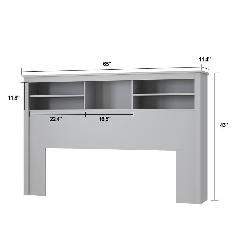 65"Timechee Queen Bookcase Headboard RGB Light Adjustable Shelf