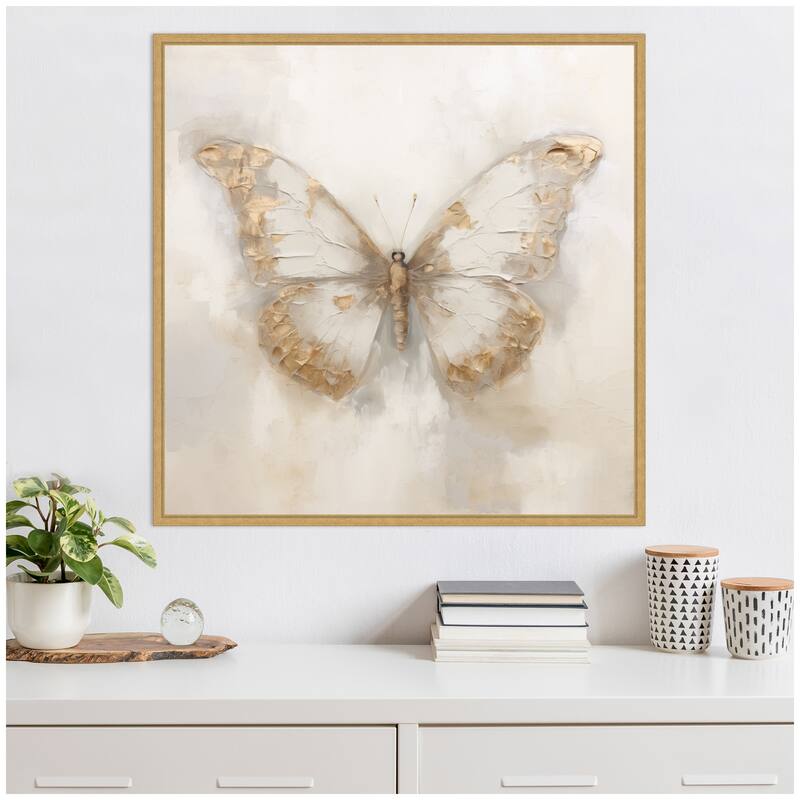 Kate and Laurel Sylvie Butterfly Neutral 2 Framed Canvas by The Creative Bunch Studio