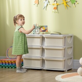 3 Tier Kids Toy Storage Organizer Storage Unit with Removable Drawers,Cream White