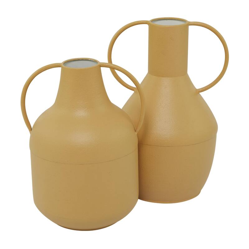Yellow Metal Decorative Vase with Handles (Set of 2)