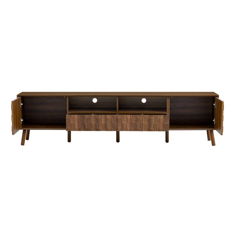 Modern 70" TV Stand for TVs up to 80", Entertainment Center Media Console Table with Solid Wood Legs and Open Storage