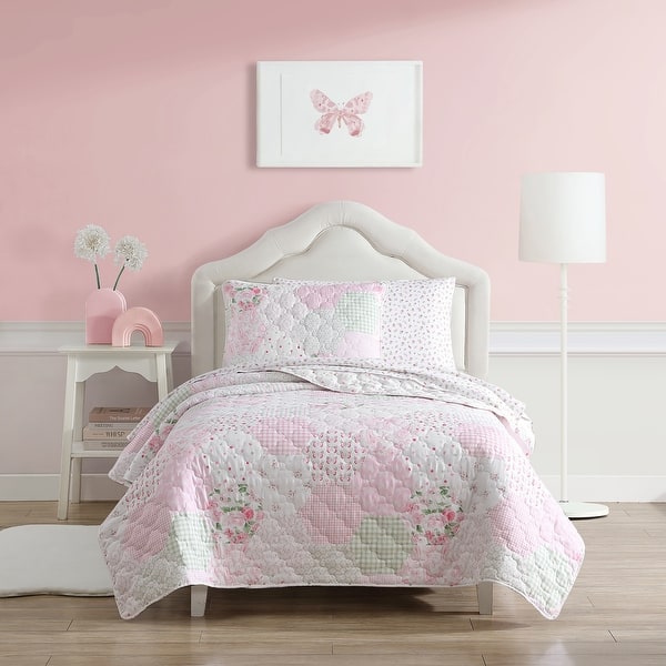 slide 2 of 11, Laura Ashley Kids Ellyn Cozy Pink Quilt Set