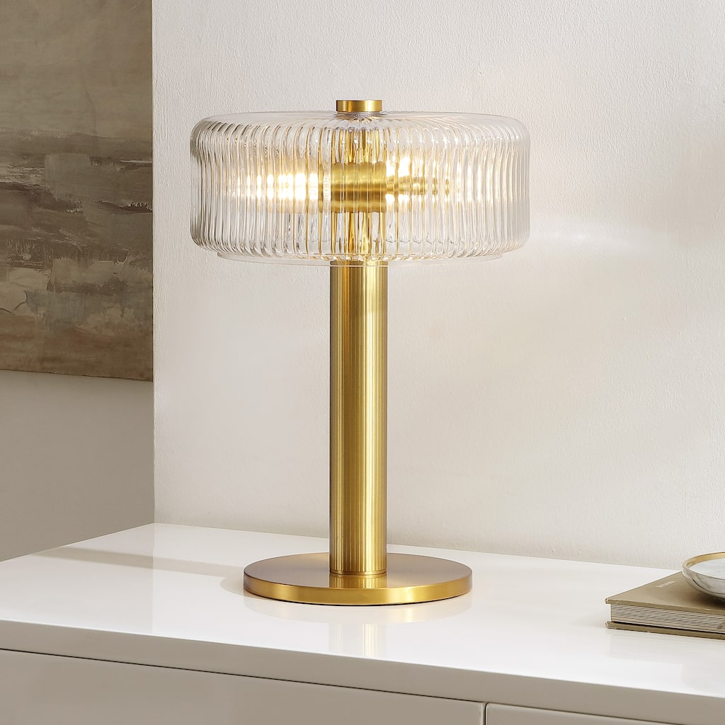 SAFAVIEH Dua 17-inch Glass & Metal Table Lamp (LED Bulb Included) - 12"W x 12"D x 17"H