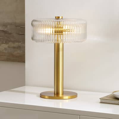 SAFAVIEH Dua 17-inch Glass & Metal Table Lamp (LED Bulb Included) - 12"W x 12"D x 17"H