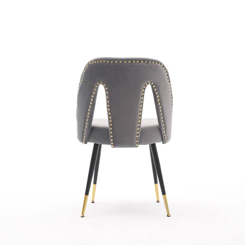 Velvet Upholstered Dining Chair with Nailheads