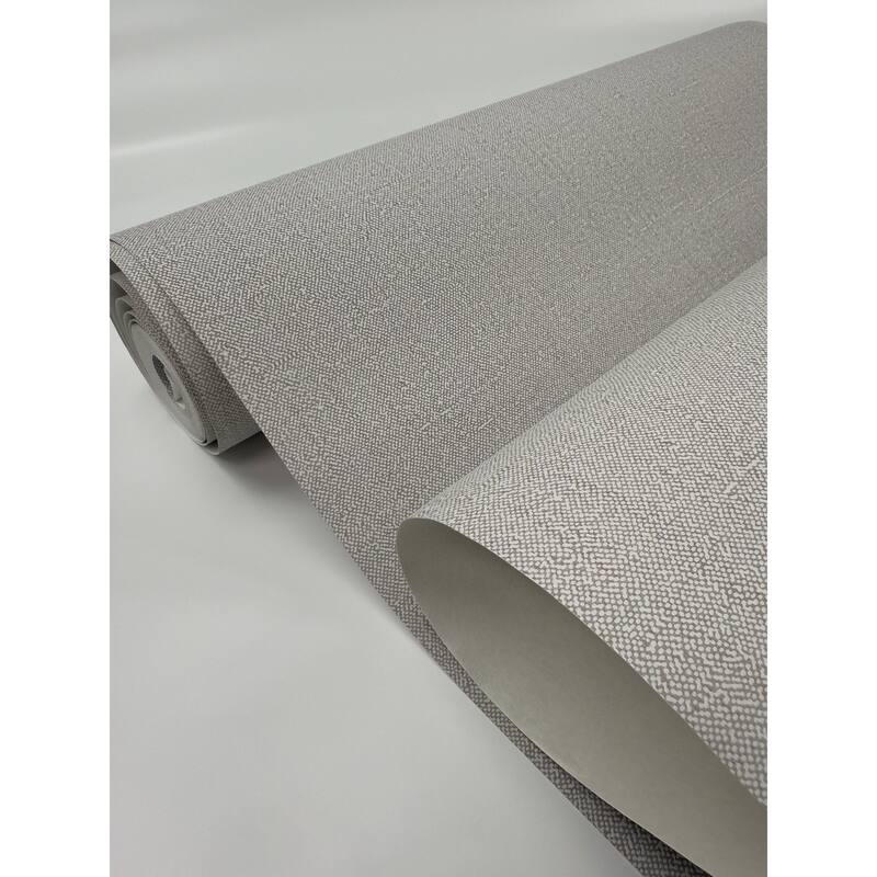 Gray Plain Faux Dimensional Wallpaper, Smooth Fabric, Grasscloth Linen Accent - Double Roll