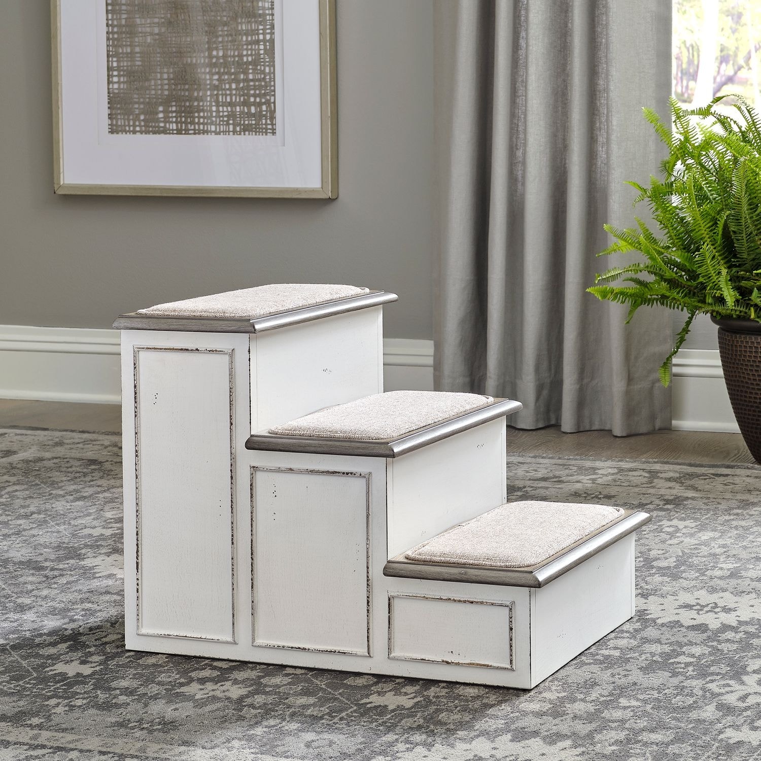 Magnolia Manor Antique White & Weathered Bark Pet Steps - Width 18" x Depth 24" x Height 18"