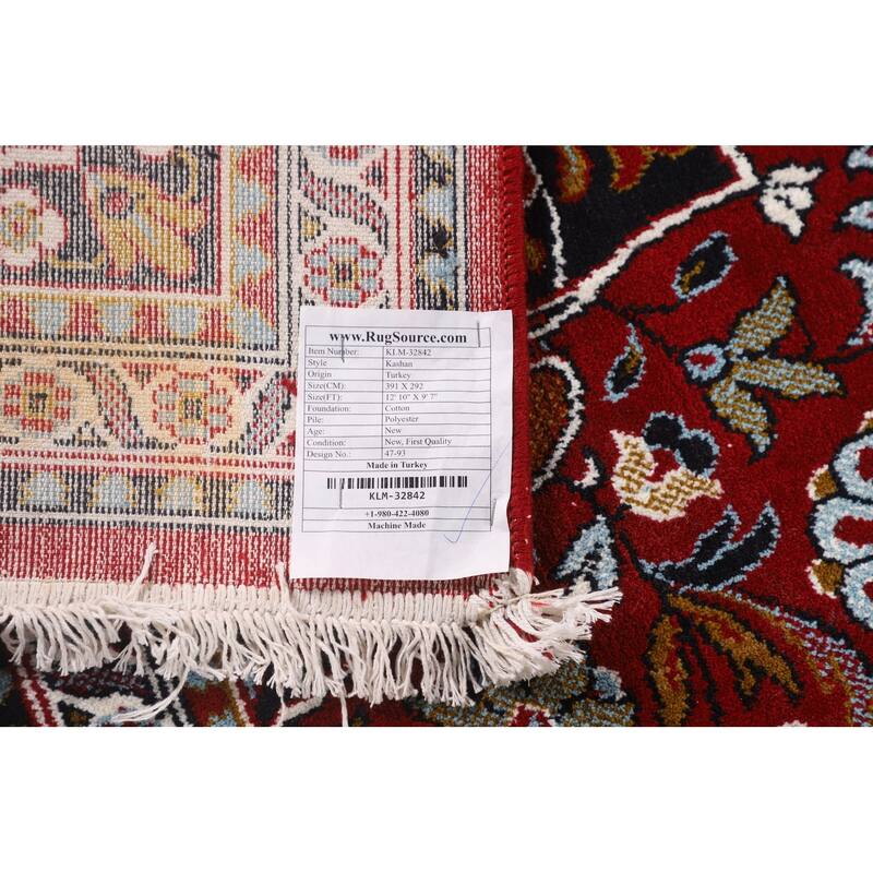 Floral Red Kashan Turkish Area Rug Machine-Made Oriental Carpet - 9'7" x 12'10"