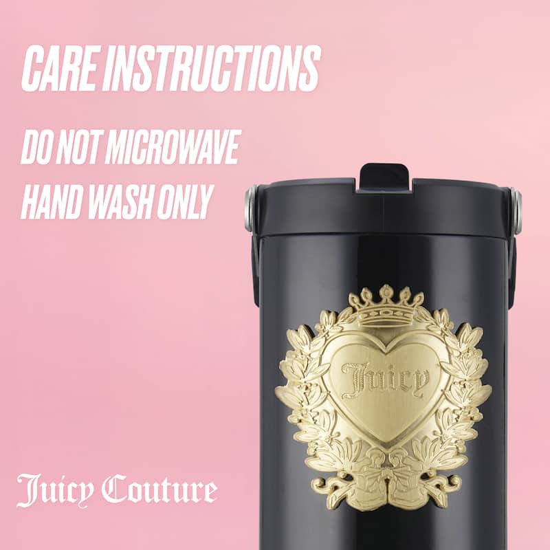 Juicy Couture Flip Flow Hydration Stainless Steel Screw Top Tumbler with Flip Straw and Carry Handle