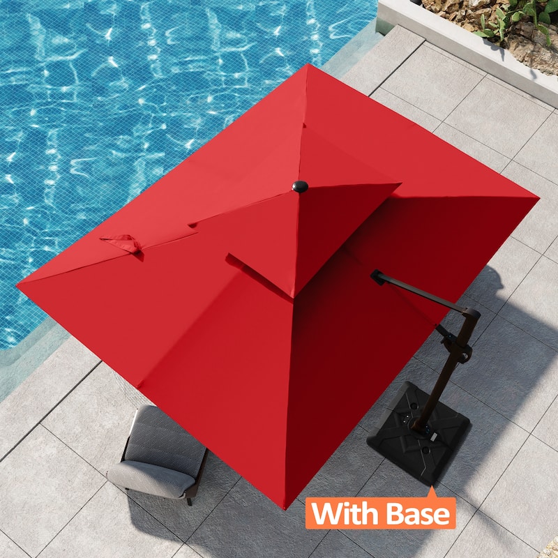 Pellebant 9 FT x 11.5 FT Outdoor Patio Dual Top Cantilever Offset Umbrella with Wheel Base - Red